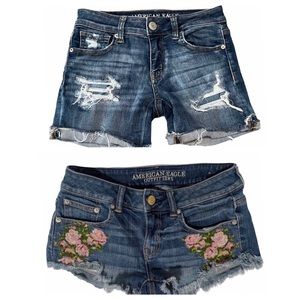 American Eagle Floral Embroidered/Super Super Stretch X Midi Jean Short